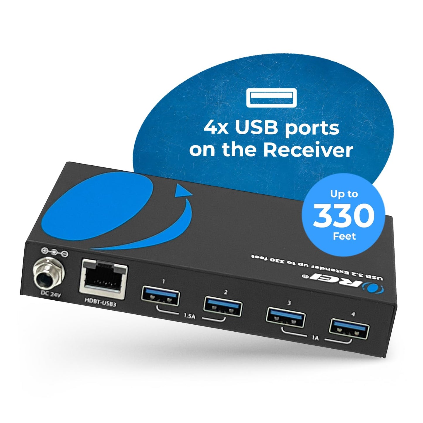OREI USB 3.2 Over Ethernet HDbaseT Cat6 Extender LAN Upto 330 Feet - Extends 4 Ports USB-A Signal Over LAN Ethernet - Power Over Cable for Long Distance Extension Supports All Operating System