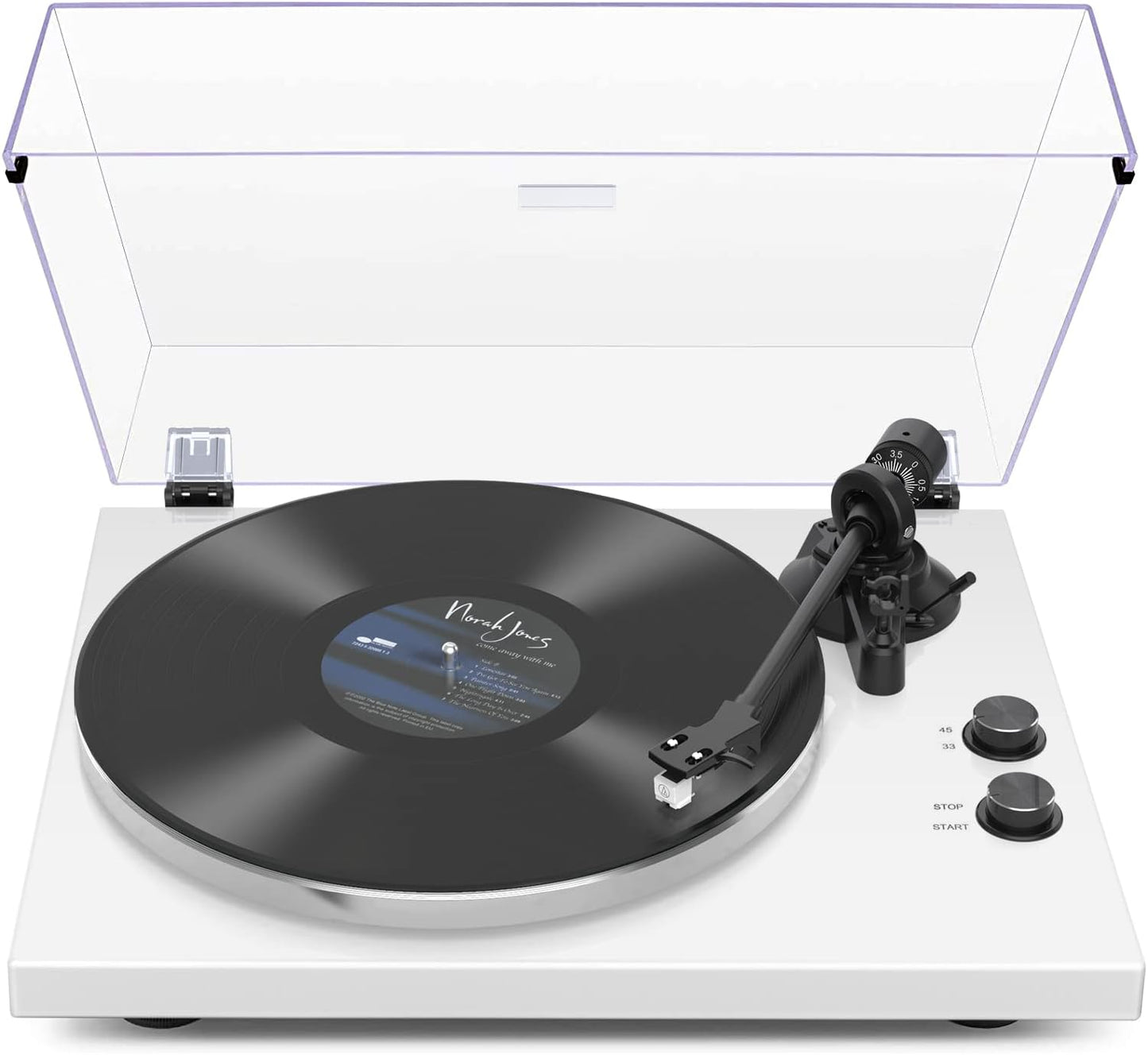 Record Player Turntables with Wireless Output Connectivity Vinyls Players Belt-Drive 33 45 RPM Speed Phono Line USB Digital to PC Recording MM Cartridge AT-3600L Classic New Sleek Piano White