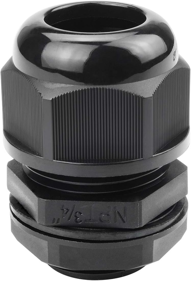 XHF 20 Pcs 3/4" IP68 Strain Relief Nylon Cord Grip Waterproof NPT Cable Glands Adjustable UL Listed and RoHS Compliant(Black)