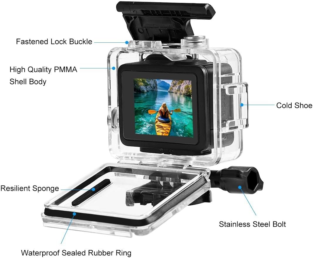 PULUZ 196FT/60M Waterproof Housing Case for GoPro Hero 4K, Protective Underwater Dive Housing Shell with Mount & Screw Accessories for Go Pro Hero 4K 2024 Action Camera