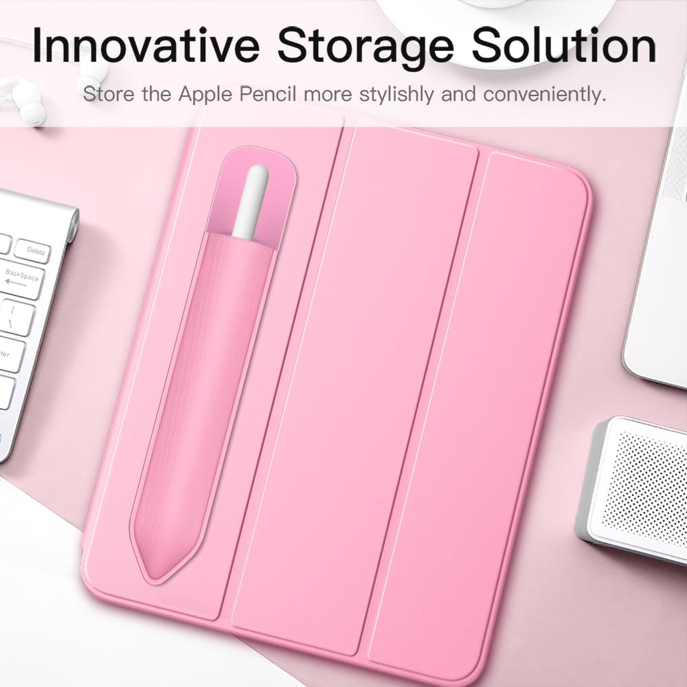 MoKo Pencil Holder Sticker Fit Apple Pencil Pro, Apple Pencil (USB-C), Apple Pencil 1st/2nd Generation, Elastic Pencil Pocket Pouch Adhesive Sleeve Attached to iPad Case for Stylus Pens, Flowers Pink