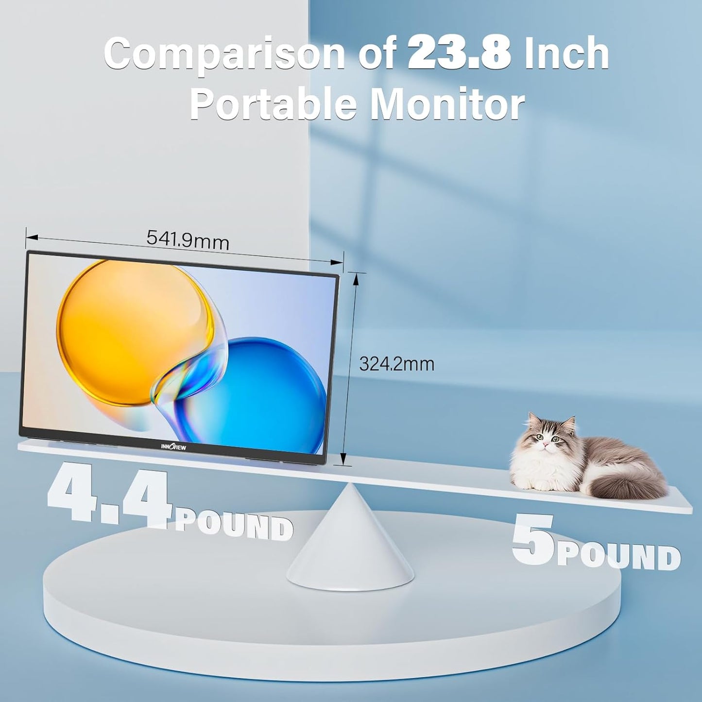 Innoview 23.8” 4K Large Portable Monitor, UHD (3840*2160) 100%sRGB IPS Speakers USB-C HDMI Work Home Second Monitor W/180°Adjustable Stand for Laptop, Desktop, Macbook, Phones, Tablet, PS5/4, Switch