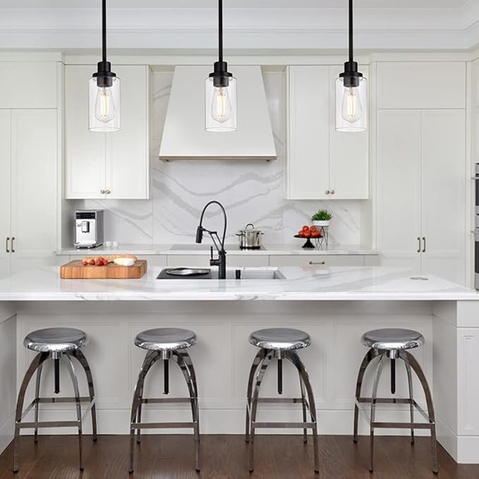 MELUCEE Black Pendant Light 1-Light Modern Dining Room Lighting Fixtures Hanging Mini Chandelier Lighting for Kitchen Island, Pendant Lamp Ceiling Hanging for Stair Hallway