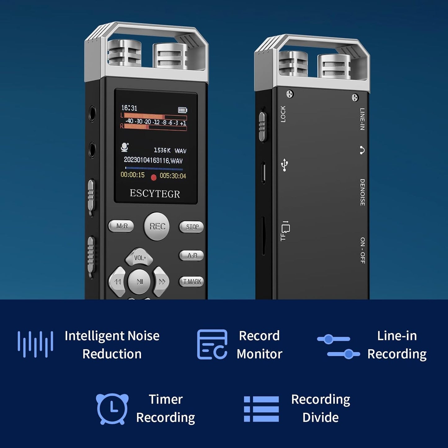 80GB Digital Voice Activated Recorder 1536KBPS Audio Voice Recorder with Playback Recording Device Dictaphone Sound Tape Recorder with Password Protection for Lectures,Meetings
