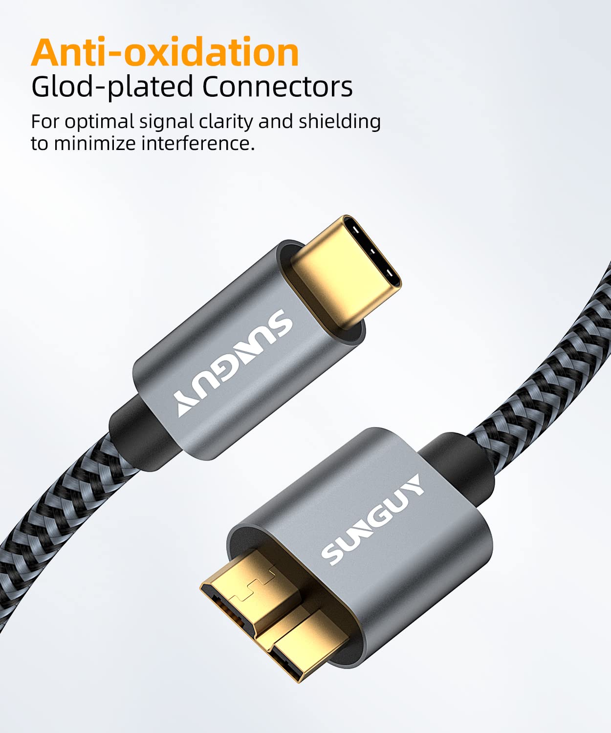 SUNGUY 10Gbps Micro B to USB C Hard Drive Cable 1.5FT, USB 3.1 USB C to Micro B, High-Speed External Hard Drive USB C Cable for iPhone 16/15 Series, MacBook Pro/Air, iPad, WD Toshiba Westgate Seagate