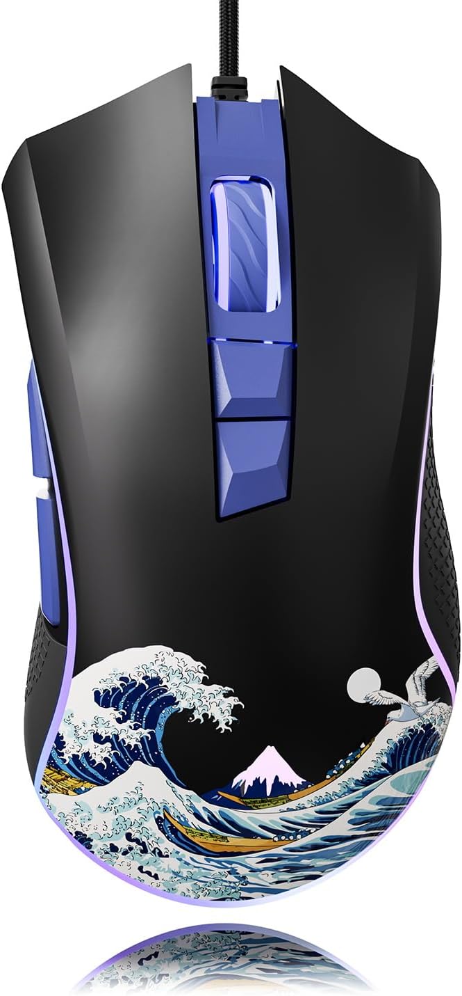 HITIME XVX Wired Gaming Mouse, 12000 DPI RGB Mouse with 12 Backlit Modes & 7 Macro Buttons, PC Gaming Mice Support DIY Keybinding, Gamer Computer Mice for Laptop PC Mac Windows, Kanagawa