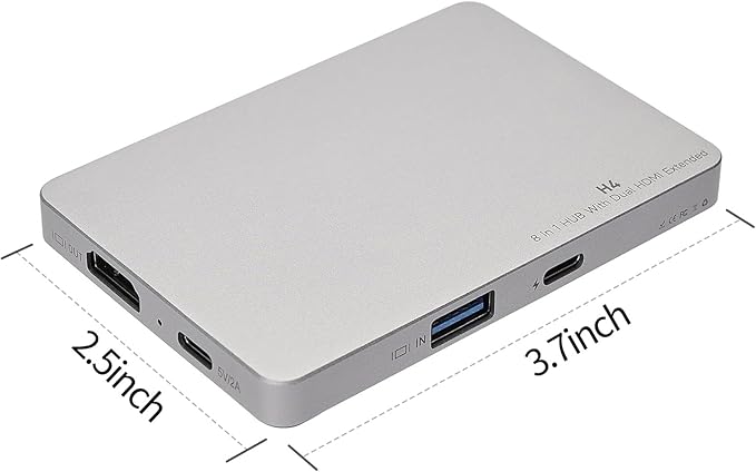 H4 Laptop Screen Extension - 8 in 1 HUB with Dual HDMI Extended, 2 HDMI(4K @60Hz),3 USB A&C 3.0 Ports Hub for Dell/HP/Lenovo