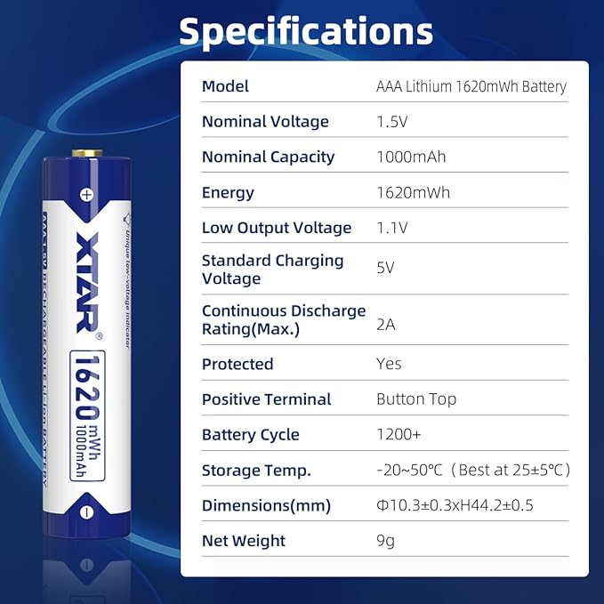 aa AAA Batteries 4pcs XTAR 1.5V Battery 4150mWh AA with 4pcs 1620mWh AAA Combo LC8 Battery Charger (LC8+4 * 4150mWh AA+4 * 1620mWh AAA)