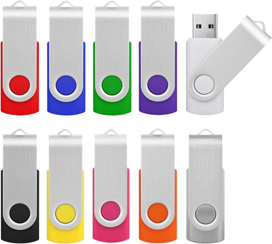 KOOTION 2GB Flash Drive 2gb USB Flash Drive 10 Pack Thumb Drive Memory Stick Swivel Jump Drive Keychain Design, Mixcolored