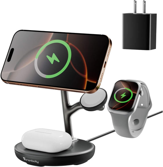Magnetic Charger for iPhone Charging Station, Mag-Safe Phone Charger for iPhone 17 16 15-12 Series ，for Airpods Apple Watch and Phone Charging Stand