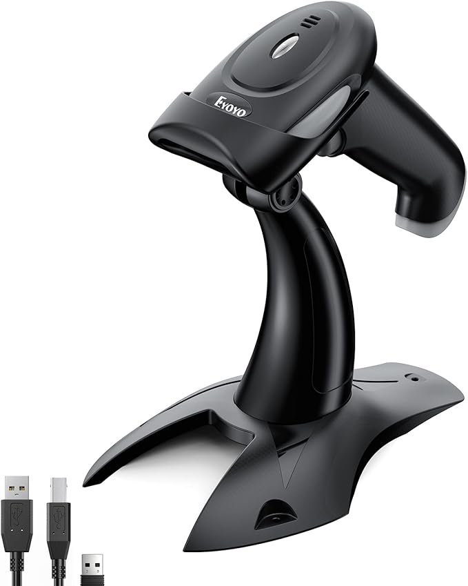 Eyoyo 2D 1D Wireless Barcode Scanner with Stand, 3-in-1 Barcode Reader 2.4G Wireless & Bluetooth & Wired USB Connection, Handheld QR Scanner Compatible with iPhone, Mac, Android, Store, Warehouse...