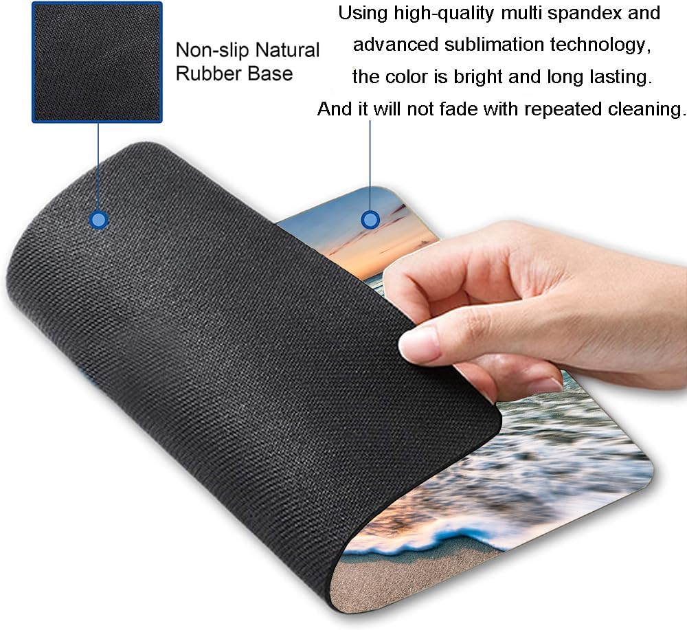 Mouse Pad, Beach Mouse Mat, Square Waterproof Non-Slip Rubber Base Computer MousePads for Desk Office Laptop