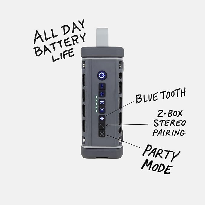 Turtlebox Ranger: Loud! Outdoor Portable Bluetooth 5.4 Speaker | Rugged, Waterproof, Ultra-Portable | Plays to 105 db, Deep Bass, Shockproof, Unlimited Pairing for Full Stereo Experience, Gray