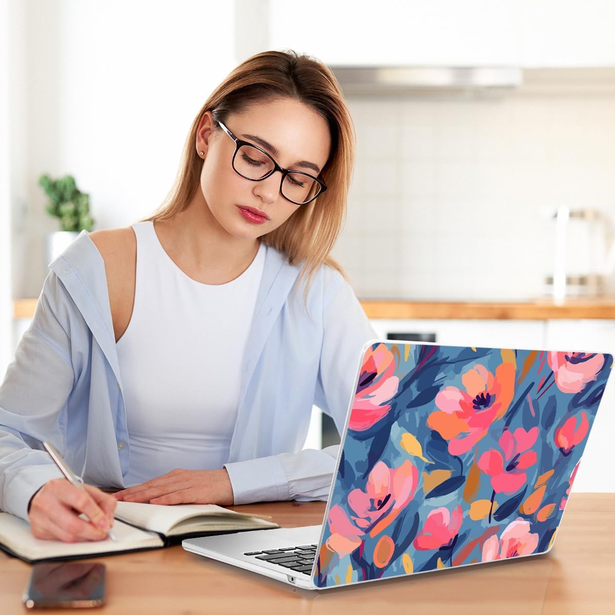 Teryeefi Compatible with M3 M4 M2 MacBook Air 15 inch Case 2025 2024 2023 Release A3241 A3114 A2941, Hard Shell Cover & Keyboard Cover & Screen Protector & OTG Adapter - W-Abstract Pink Flower