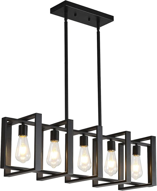 34.5 INCH Kitchen Island Chandeliers for Dining Rooms, Pendant Lighting Hanging Light Fixture Matte Black 5-Light Farmhouse Pendant Lightsfor Kitchen Island