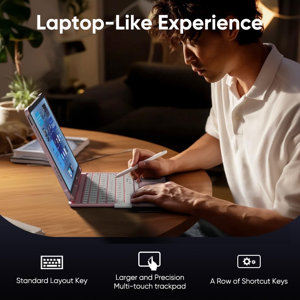 doqo for iPad Air 11 and iPad Pro 11 case with Keyboard,360° Rotatable Keyboard case for iPad Air 11 M3 2025/M2 2024,air 5th,4th 10.9,iPad Pro 11(4th,3rd,2nd,1st Gen) with Multi-Touch Trackpad (Pink)