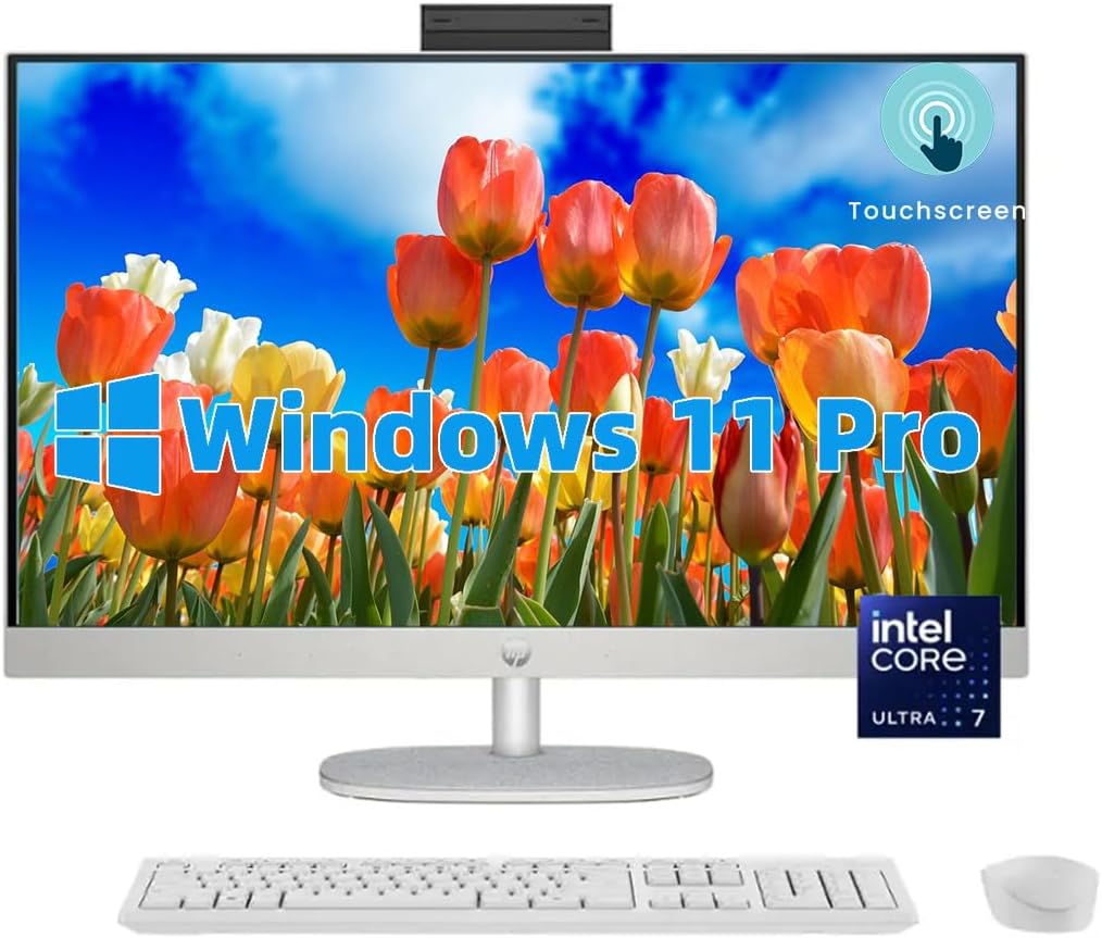 HP All-in-One Desktop - 27'' FHD Touchscreen Computer, Windows 11 Pro, Intel 12-core Ultra 7 155U(Beats i7-1355U), Wi-Fi 6, Bluetooth, Adjustable Height, Anti-Glare (32GB RAM | 2TB SSD)