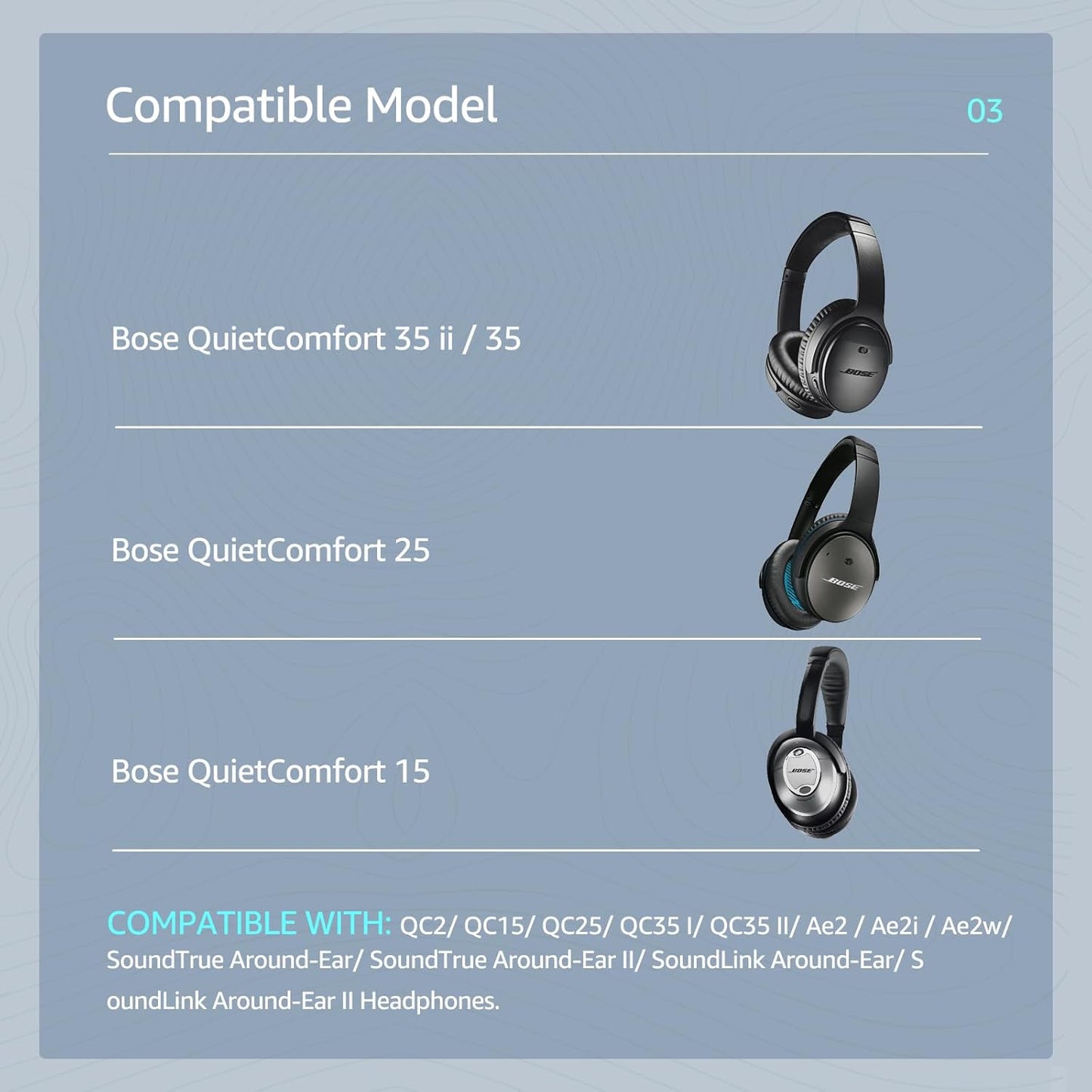 Cooling-Gel QuietComfort 35 / QC35 ii Replacement Ear Pads for Bose Headphones, Also Fit for Bose QC45 QC35 QC25 QC2 QC15/ Around-Ear 2 AE2i AE2w/ SoundTrue & SoundLink Series, Dark Grey