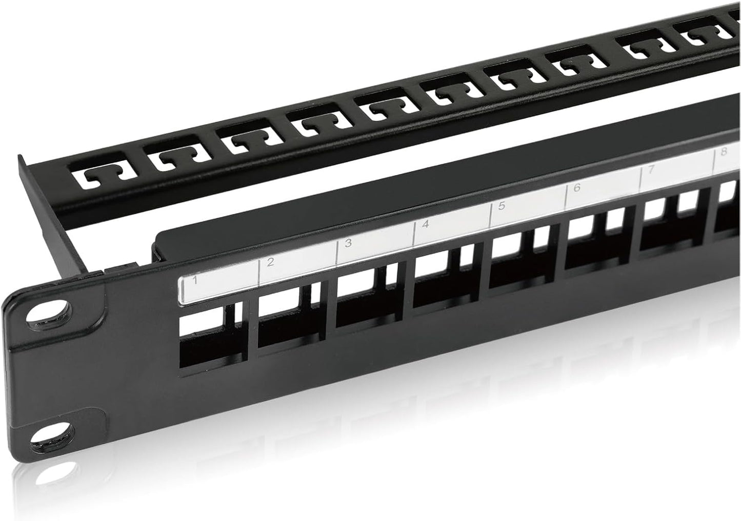 Tecmojo 24-Port Blank Keystone Patch Panel, 1U 19" Rackmount Housing with Cable Management Support Bar, Black