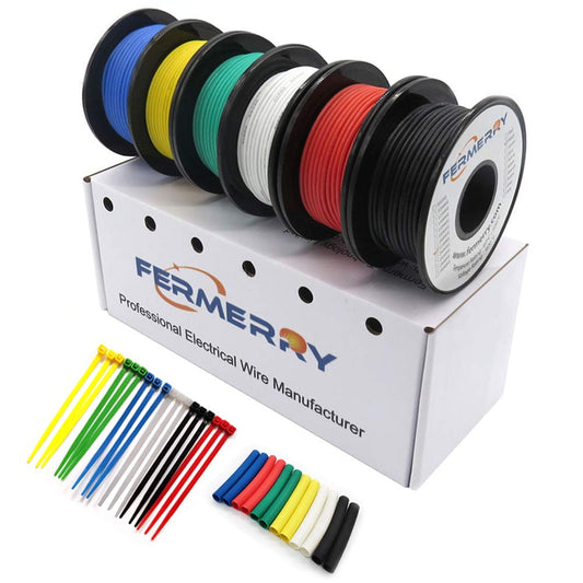 Fermerry 14 AWG Stranded Wire Spool 10ft Each 6 Colors Flexible 14 Gauge Silicone Hook up Wire Kit Electrical Tinned Copper Wire