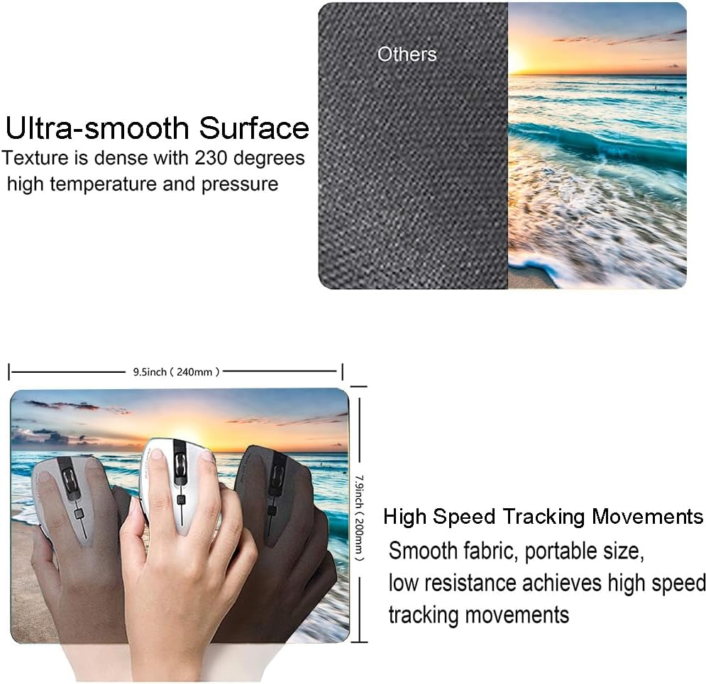 Mouse Pad, Beach Mouse Mat, Square Waterproof Non-Slip Rubber Base Computer MousePads for Desk Office Laptop