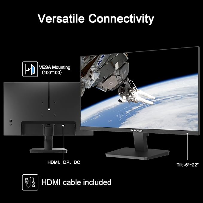 SANSUI 27 Inch Monitor, IPS 120Hz Computer Monitor Full HD 1920 x 1080P with HDMI DP Interfaces, Eye Care, Frameless, 100 x 100mm VESA Mountable (HDMI Cable Included)
