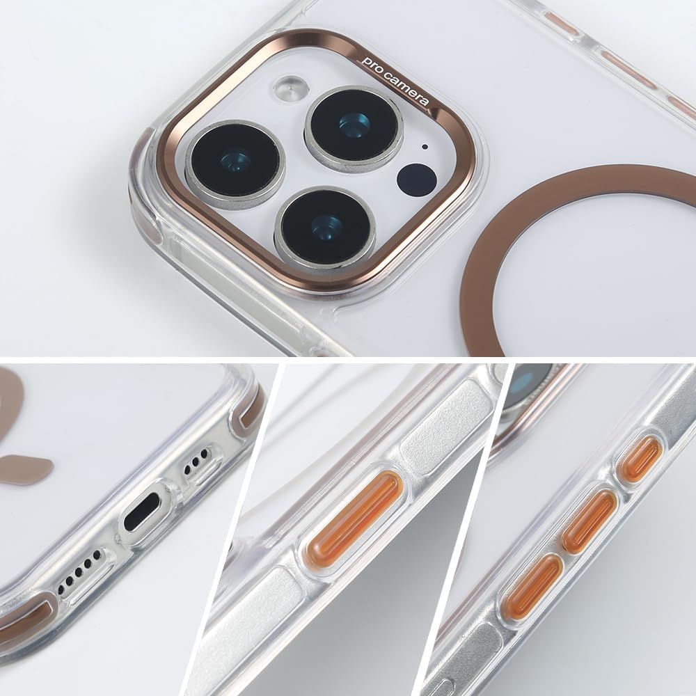 for iPhone 15 Pro Max Case with 62.99 inch Lanyard, Compatible with MagSafe, Shockproof Military-Grade Protection, Yellowing Resistant, Adjustable Strap Magnetic Cover, Classic Clear&Brown