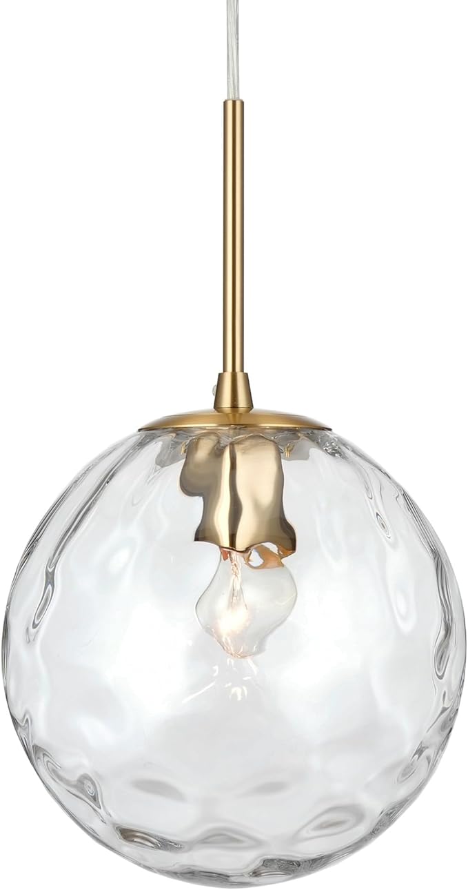 ALICE HOUSE 8-inch Modern Kitchen Island Pendant Light, Hammered Glass, Gold Farmhouse Pendant Lighting, Brushed Brass Hanging Light Fixture for Bathoom, Entryway and Hallway AL4201-P1