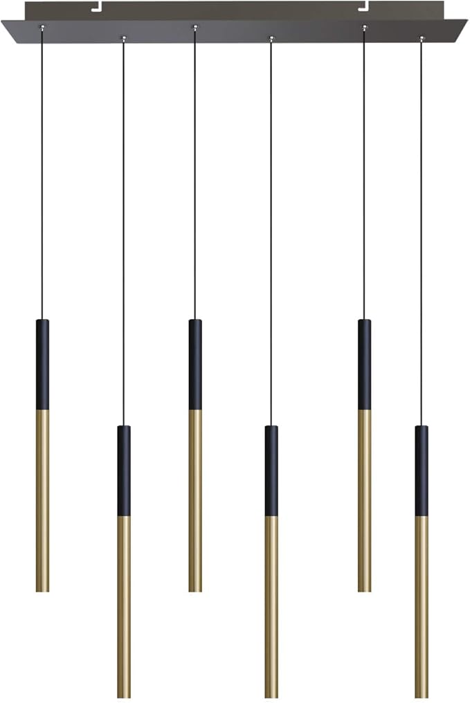 ALTAIR 6 Mini Pendant Lighting Black-Brass - LED Hanging Light Fixture for Kitchen Island, Bar, Foyer - Cluster Pendants - Dimmable, Adjustable Wire, Lamp Bulb Included