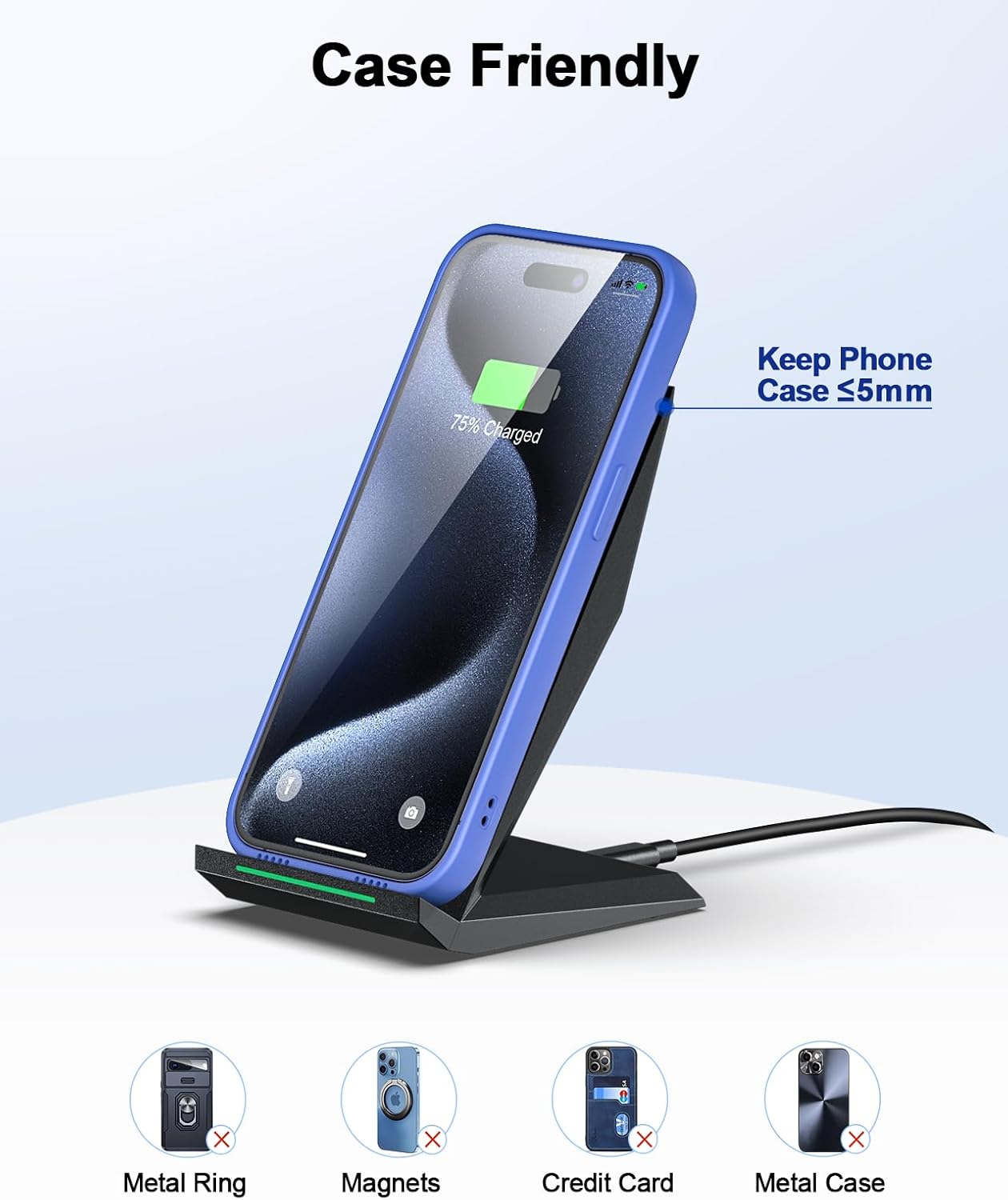 Fast Wireless Charger, [2 Pack] NANAMI Qi Certified Wireless Charging Stand Compatible iPhone 16/16 Pro/16 Pro Max/15/14/13/12/11 Pro, Phone Charger for Galaxy S25/S24/S23/S22/S21 and Qi-Enabled Phone