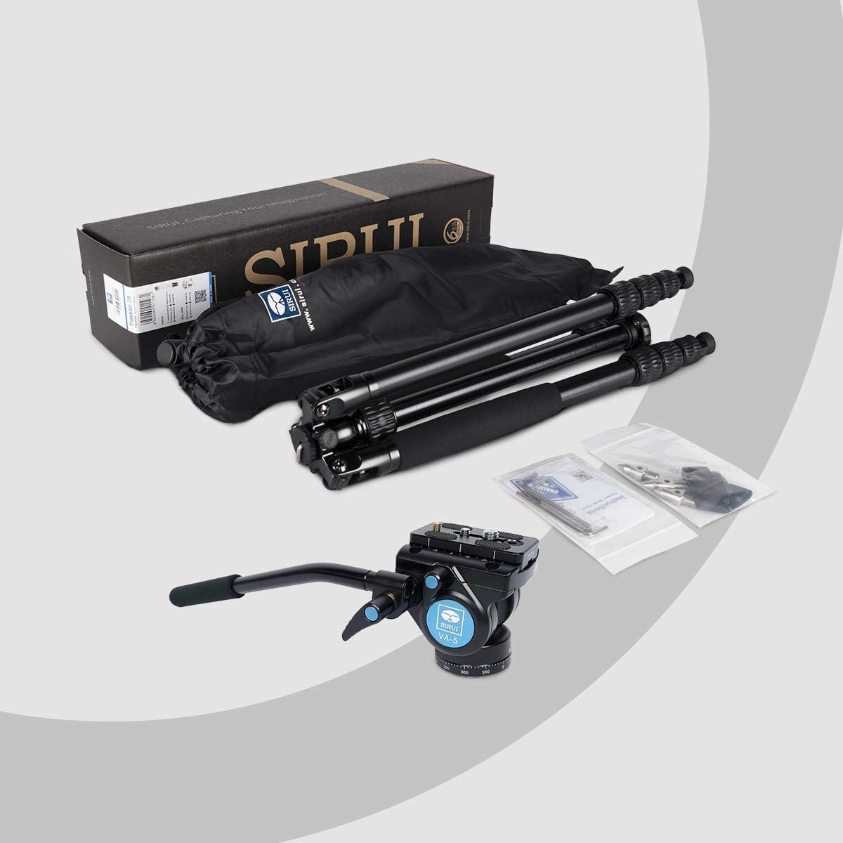 SIRUI Aluminum Camera Tripod Monopod with VA-5 Fluid Pan Head, 62.6″Heavy Duty Tripod Kit for DSRL, Binocular, Spotting Scope, Quick Release Plate, 1/4" 3/8" Screws, Payload 6.6lbs -Traveler VA