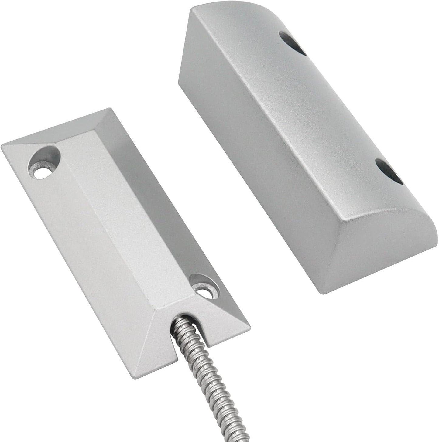 Magnetic Reed Switch Wired Surface Mount Normally Closed NC Contact Sensor Alarm Magnetic Door Switch with 2 Wires, Zinc Alloy Sliver, OC-59