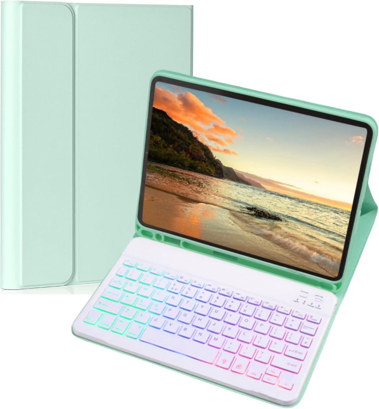 Keyboard Case for Galaxy Tab S6 Lite 10.4 Inch 2024/2022/2020, Slim Lightweight 7 Color Rainbow Backlight Detachable Magnetic Bluetooth Keyboard Cover with S Pen Holder,Mint Green