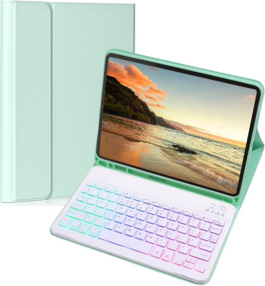 Keyboard Case for Galaxy Tab S6 Lite 10.4 Inch 2024/2022/2020, Slim Lightweight 7 Color Rainbow Backlight Detachable Magnetic Bluetooth Keyboard Cover with S Pen Holder,Mint Green