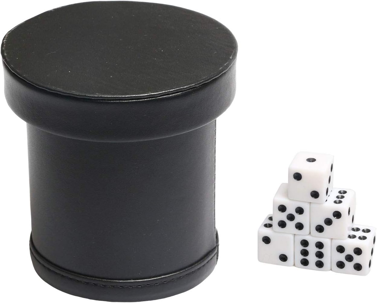 Leatherette Dice Cup with Lid, Includs 16mm Regular Dices, Red Felt Lining Dice Shaker Quiet for Playing Yahtzee/Farkle/Liars Dice/Board Game