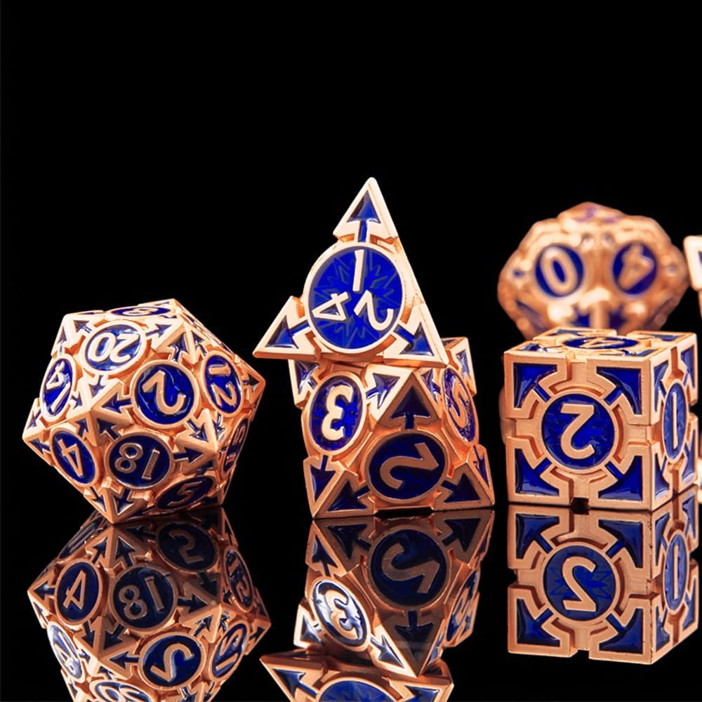 Rare Rose Gold 7-Die Metal DND Dice Set, D and D Dice with Gift Box, Role Playing Game Dice Polyhedral Metal Dice D20 D12 D10 D% D8 D6 D4 for Pathfinder Warhammer MTG RPG Board Game
