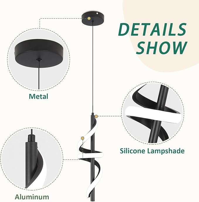 CANEOE Black Pendant Light Fixtures, 3000K-6000K Dimmable Modern LED Pendant Lights,Kitchen Island Pendant Lighting for Dining Room Bar Living Room Bedroom Hanging Light Fixtures,1 Pack