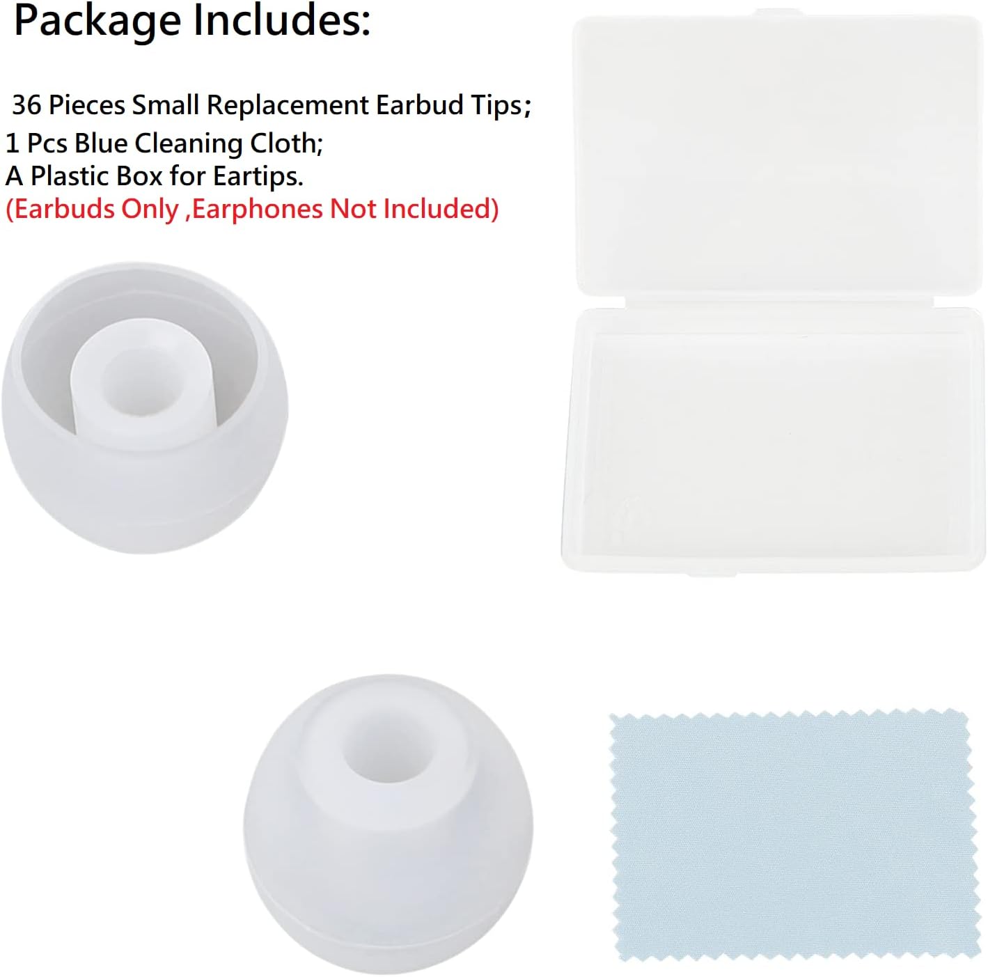 36 Pieces Small Earbud Tips Soft and Comfortable Ear Bud Replacement Pieces Silicone Fit Most in-Ear Headphones，Inner Hole 3.8mm -5.5mm，Small Clear White Replacement Eartips