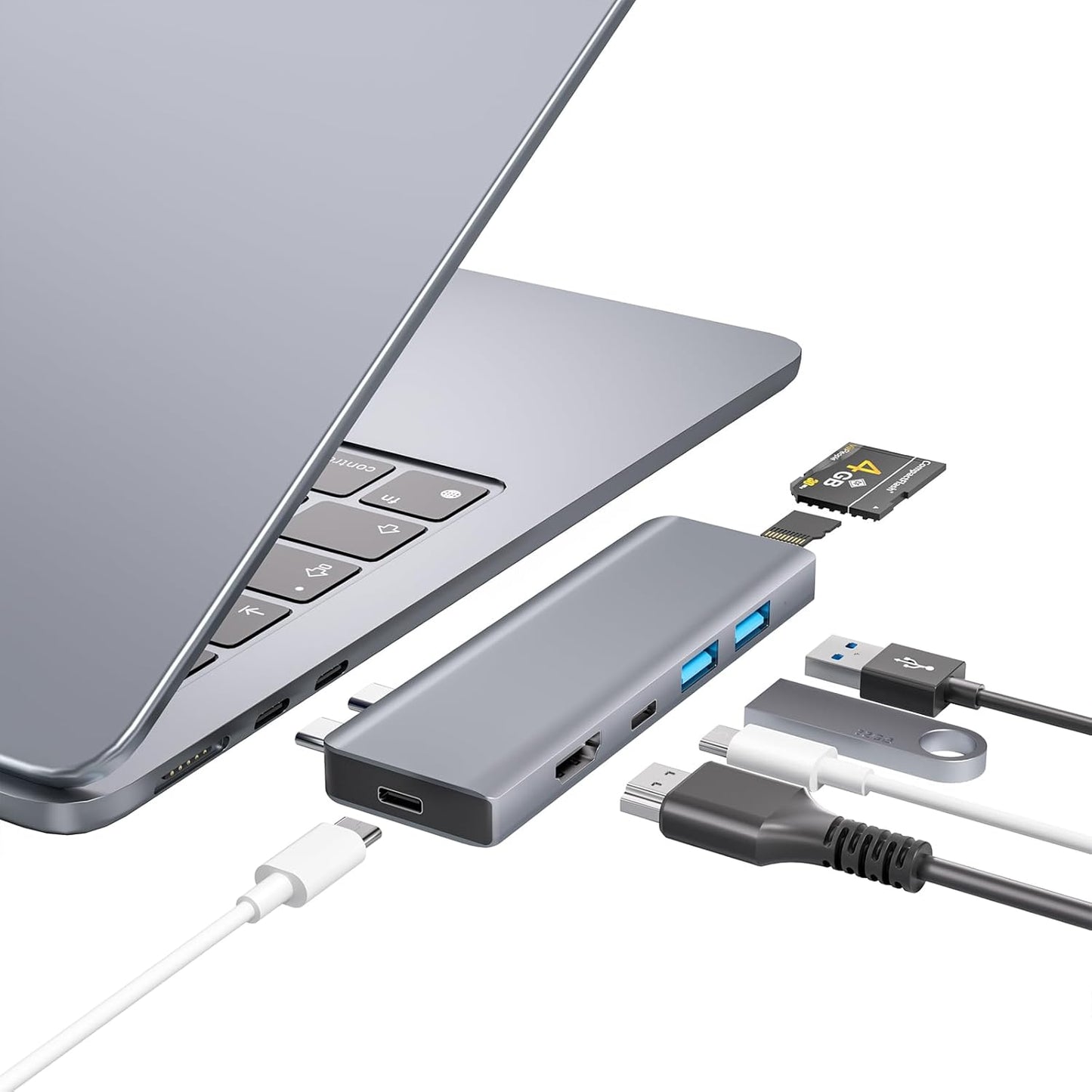 USB C Hub, 7-in-2 USB Adapter for MacBook Pro/Air, Thunderbolt 4 Dock with 4K HDMI, 100W PD, 40Gbps, USB-C 3.0, 2 USB-A 3.0, SD/TF Card Reader, USB Hub for MacBook Pro/Air M1/M2/M3/M4 (Gray)
