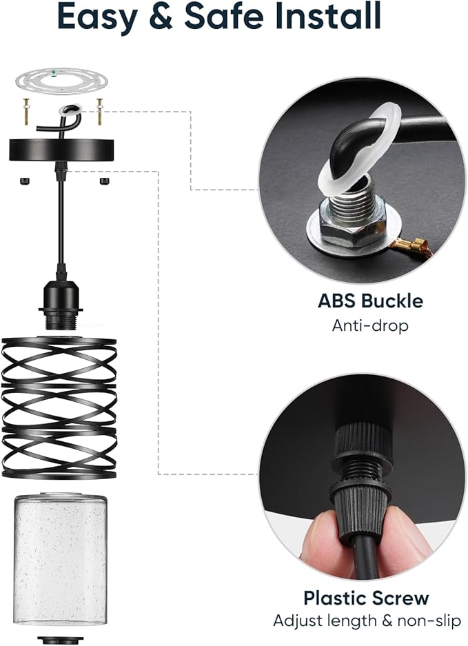 Pendant Lights 3 Pack Kitchen Lights with Bubble Seeded Glass Island Lights Black Hanging Light for Kitchen, Dining Room, Bathroom, Entryway, Restaurant