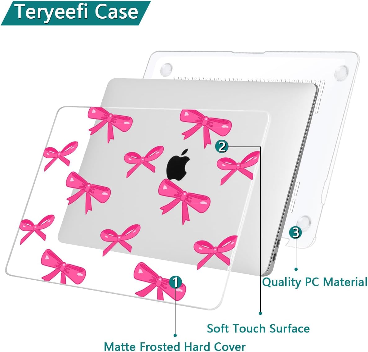 Teryeefi for MacBook Air 13 inch Case 2020 2019 2018 fits Model M1 A2337 A2179 A1932 with Retina Display with Touch ID, Plastic Hard Shell Case & Keyboard Cover & Screen Protector, Bows-A