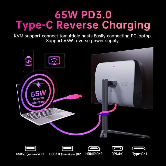 KTC 27 Inch OLED Gaming Monitor, QHD 2560 x 1440, 240Hz, 0.03ms, Type-C 65W, Built-in Speakers, G-SYNC & FreeSync, HDMI2.0, DisplayPort1.4, USB-C 3.0, G27P6