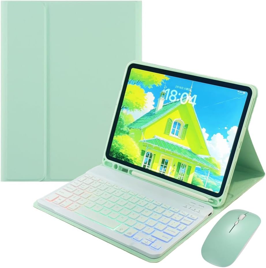 Rainbow Backlit Keyboard Case for iPad Air 13-inch (M3/M2), iPad Pro 12.9 (6th/5th/4th/3rd Gen) with Mouse and RGB Colorful Backlight Detachable Keyboard Cover,Mint Green