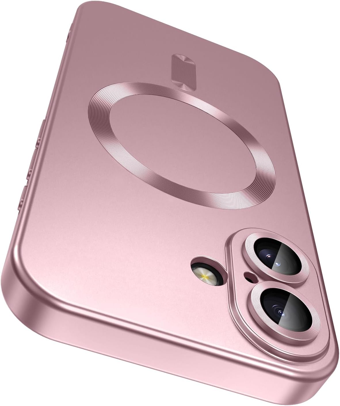 Magnetic for iPhone 16 Case [Compatible with MagSafe][Built-in Camera Lens Protector] Slim Soft Silicone Bumper Shockproof Metallic Luster Phone Case (Rose Gold)