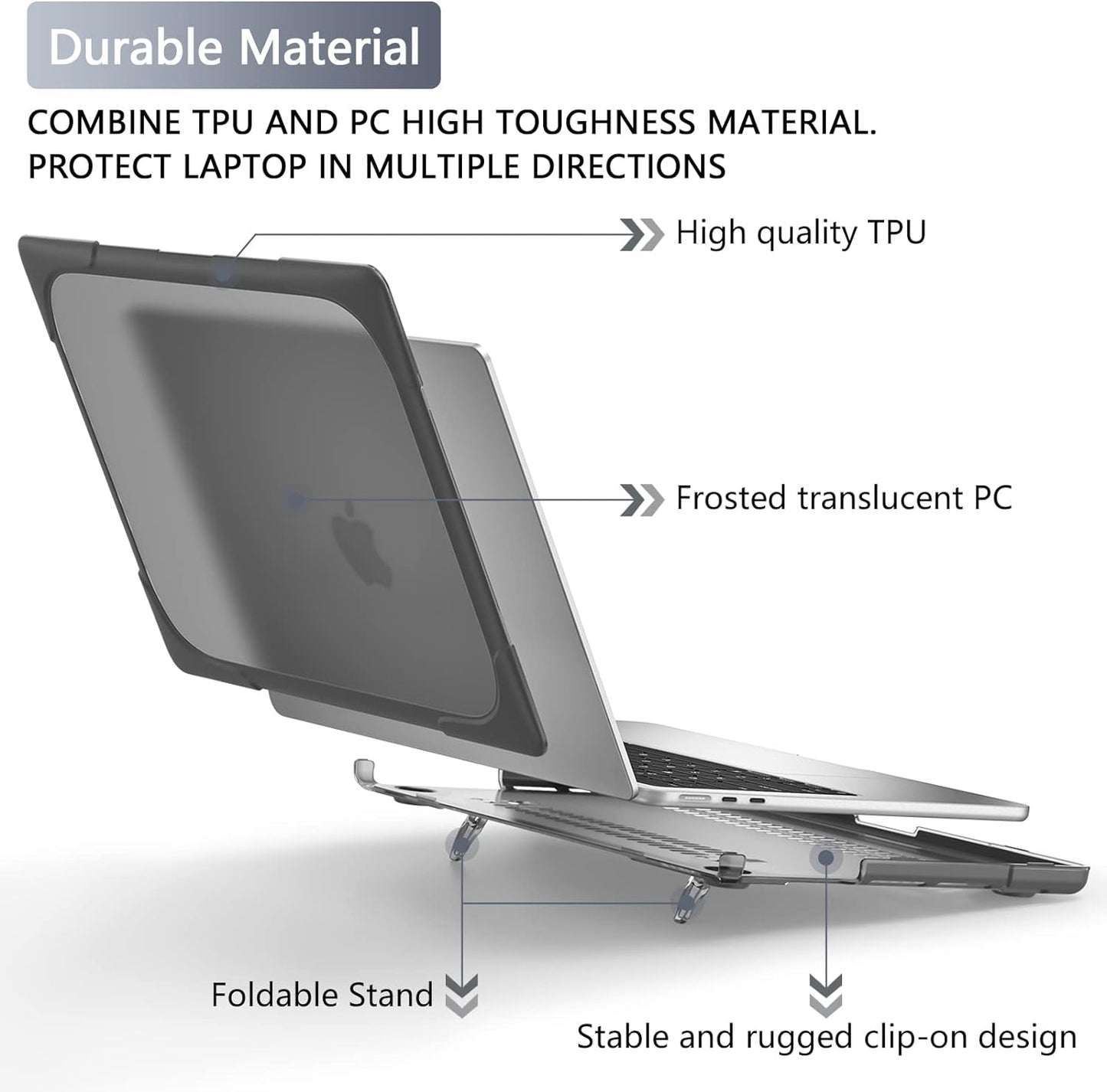 Batianda for M4 MacBook Air 13.6 inch Case 2025 2024 2022 Release Model A3240 A2681(M2) A3113(M3), Heavy Duty Shockproof Protective Hard Shell with Fold Kickstand & Keyboard Cover, Gray