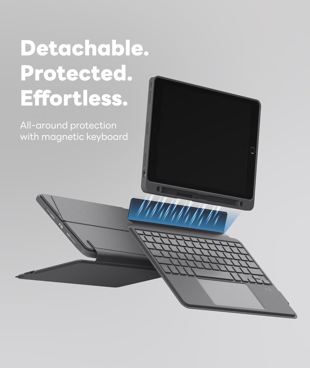 EIP Bluetooth Keyboard Case for iPad 10.2 inch (7th/8th/9th Gen) & iPad Air 10.5 inch (3rd Gen), 10.2 "Magnetic Detachable Cover with Trackpad, 7-Color Backlit Keys, Slim Protective Smart Case