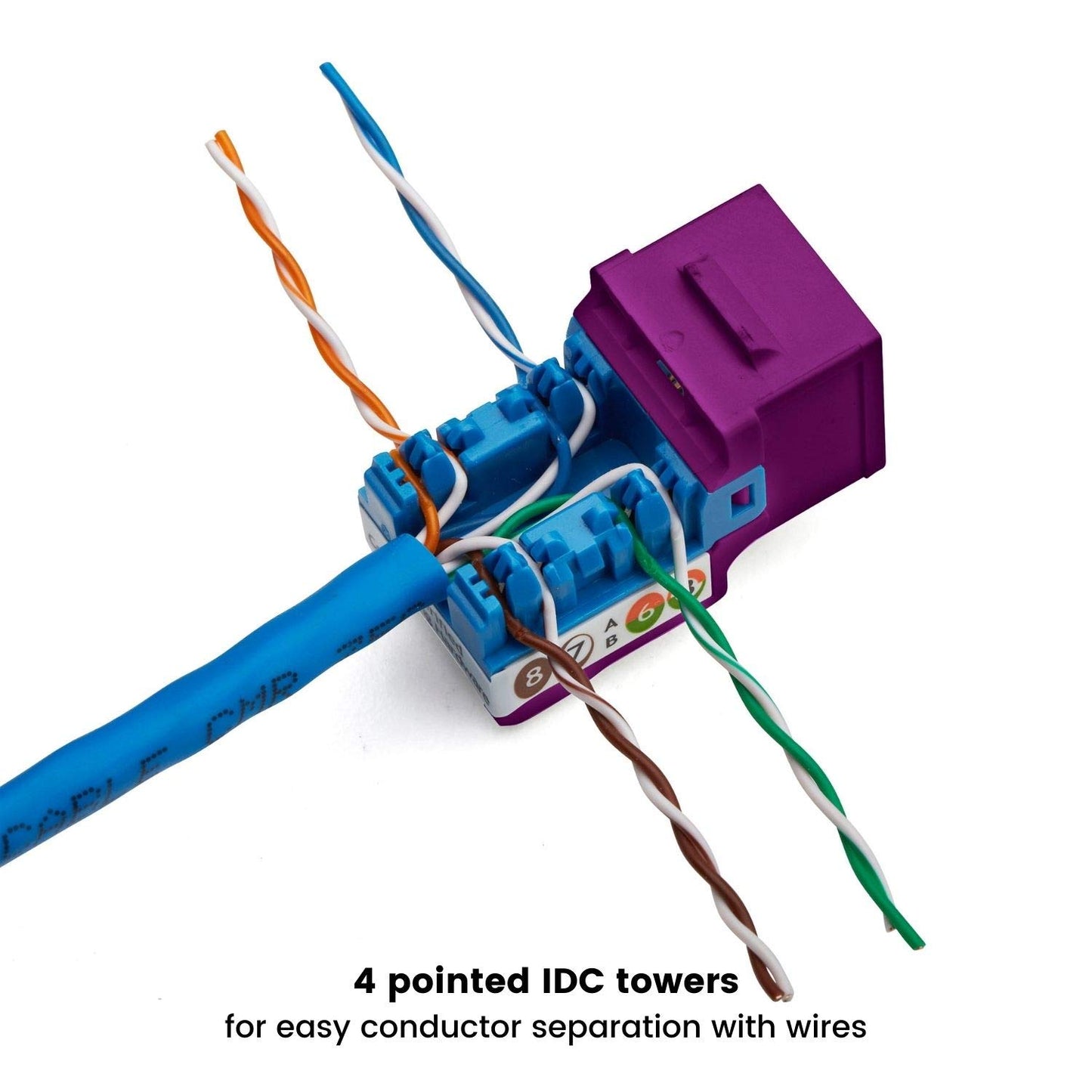 trueCABLE Cat5e Keystone Jack, Unshielded (UTP), 90 Degree Punch-Down, PoE++ (4PPoE) 100W, UL Listed, ETL Verified, ANSI/TIA Certified, Modular RJ45 Female, Purple, 48 Pack