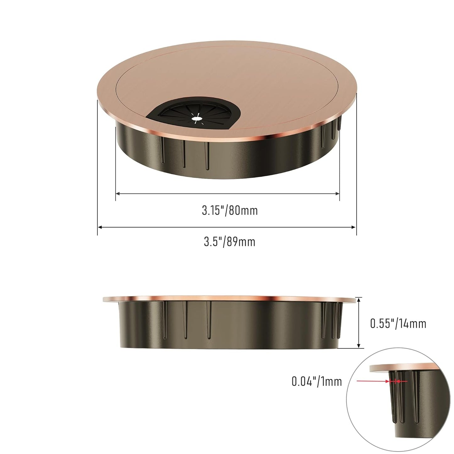 2 Pack Desk Grommet 3-1/8 Inch 80mm, Zinc Alloy Computer Desk Wire Hole Cover, Office Desktop Cord Cable Hole Metal Ring, Red Bronze