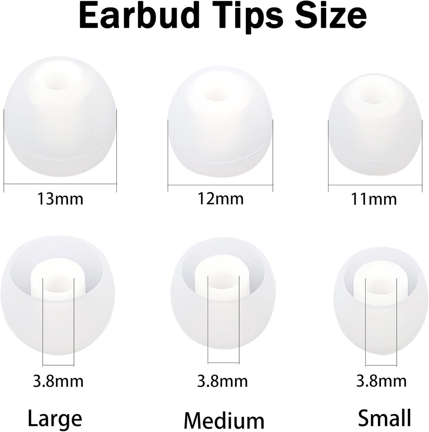 Silicone Replacement Earbud Tips Earbud Caps Fit Most in-Ear Earbuds(Inner Hole 3.8mm -5.1mm) Headphone Ear Tips Earbud Covers 9 Pairs S M L