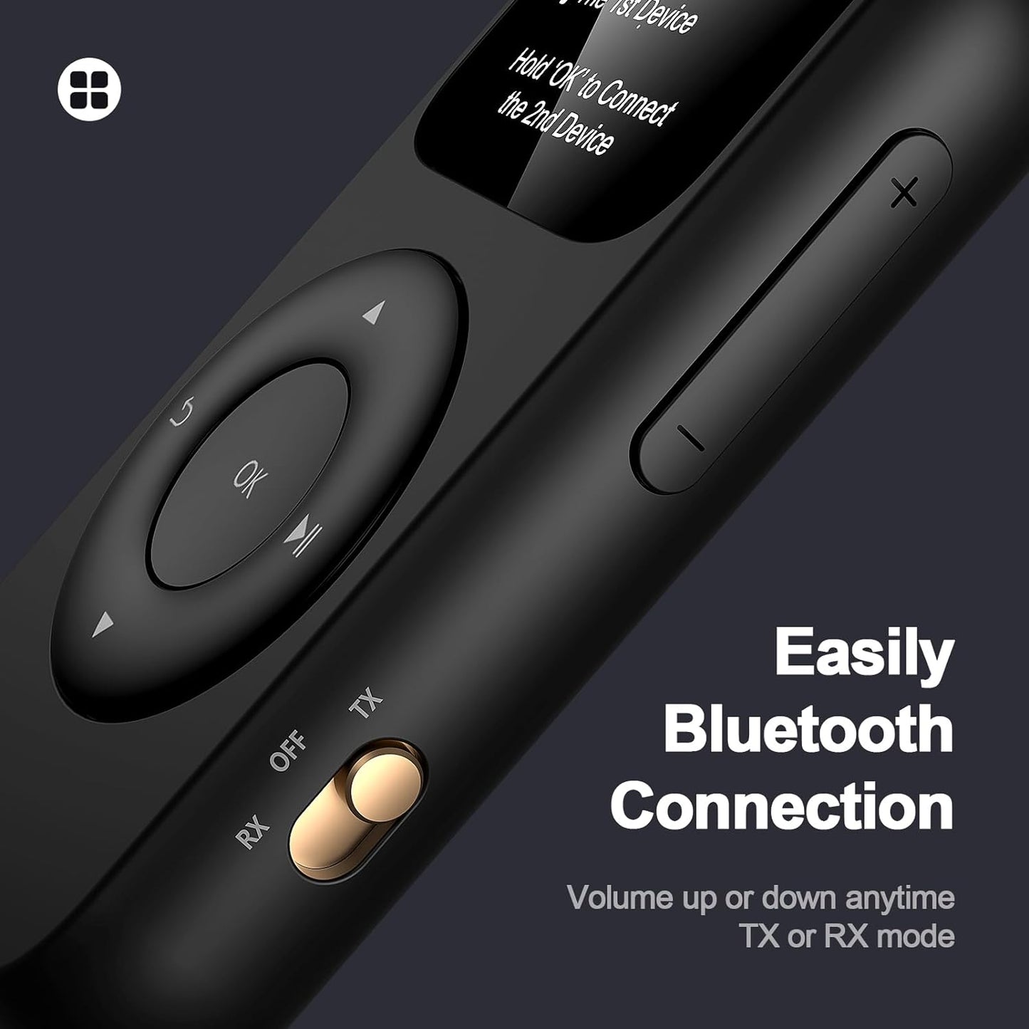 SoundSync Pro Bluetooth Transmitter & Receiver for Airplane, Easy Setup Bluetooth Audio Transceiver for 2 BT Devices, Volume Control, RCA for TV